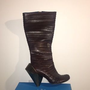 IRREGULAR CHOICE geometric mirror heeled boots